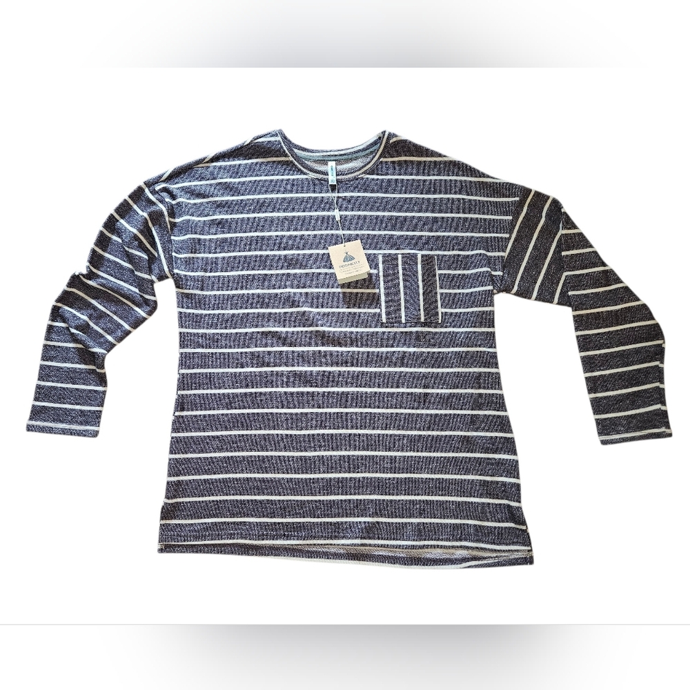 Striped Crewneck Sweater, Navy & White, XL
